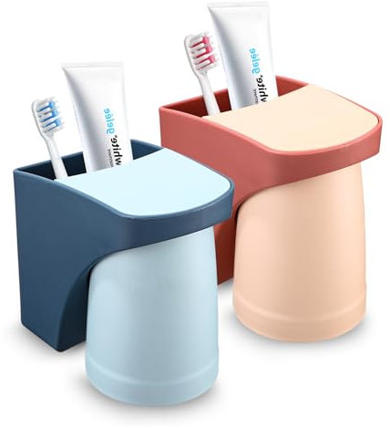 2 Soportes para Vasos de Dientes sin taladrar, Soporte para cepillos de Dientes,Soporte para Cepillo de Dientes con Taza magnética,Portacepillos de Dientes de Pared para baño
