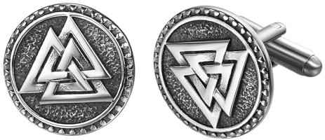 JewelryWe Manschettenknöpfe Herren Wikinger Valknut: Edelstahl Nordic Viking Valknut Talisman Dreieck Manschetten Knöpfe Cufflinks Silber Geschenk für Ehemann Freunden Vater