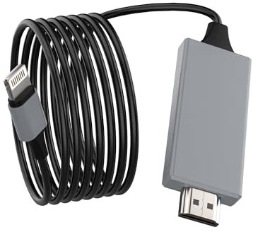 Adaptador de cable HDMI para iPhone Lightning a puerto de TV, conector AV digital (6.5 pies), convertidor de cable de pantalla de sincronización, divisor de monitor para Apple MFI certificado para