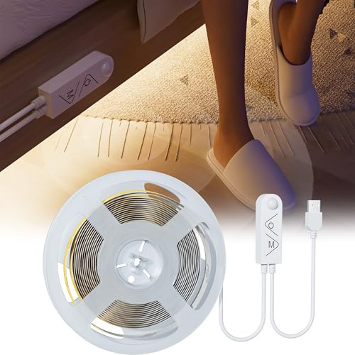 PAUTIX USB 5V COB LED Streifen mit Bewegungsmelder Naturweiß 4000K 3M,960LEDs Dimmbar CRI90+ LED Band Selbstklebend für Treppen Kinderzimmer Schränke Bettlampenbeleuchtung