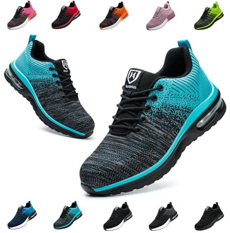 Scarpe Antinfortunistiche Uomo Donna Leggere e Comode Scarpe da Lavoro con Punta in Acciaio Sportive Scarpe da Cantiere Antiscivolo Traspiranti Ciano Chiaro EU 37