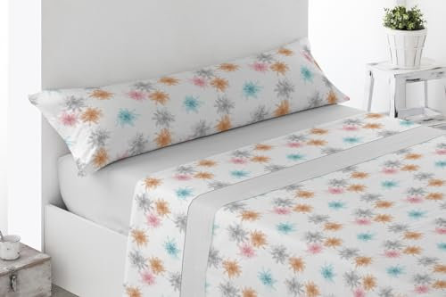 ENERGY COLORS TEXTIL-HOGAR Juego Sábanas Estampadas Verano, Juego 3 Piezas Microfibra. Sábanas Tacto Fino, Suave, Ajustable y Transpirable. (Gris, Cama 90)