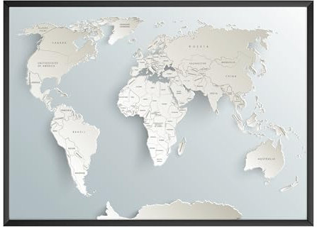 MJ-GRAPHICS® | Weltkarte mit Ländern und Beschriftung Poster - Weltkarte in 3D - Wanddekoration für Büro, Schlafzimmer, Wohnzimmer & Bildung - Fine Art Kunstdruck 300g A2 - ohne Rahmen