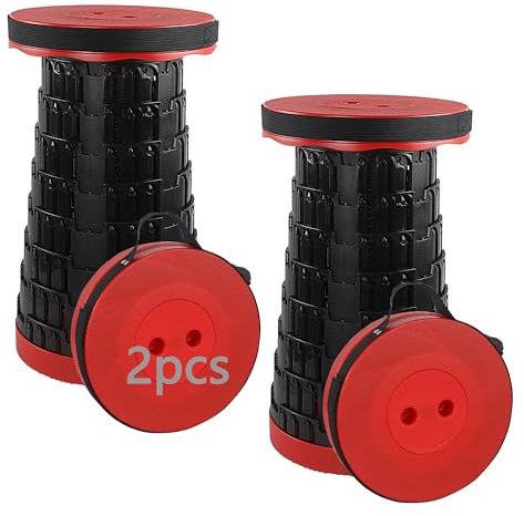 HVDHYY 2pcs Tabouret Pliant Portable Tabouret Retractable Max Capacité Charge 215kg/ 470pound, 7 Hauteurs Réglables, Tabouret Camping, Randonnée, Pêche, Voyage, BBQ, Jardin, Extérieur, Intérieur Rouge