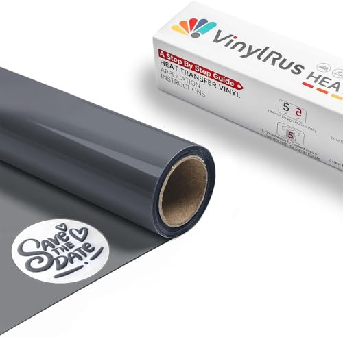 VinylRus Puff Vinyl Heat Transfer -12” x 6ft Dark Gray Puffy 3D Iron on Vinyl for T-Shirt, Puff HTV Vinyl Roll for Silhouette Cameo, Cricut Air or Maker, Easy to Cut and Weed