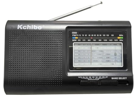 JUCHRZEY Am/FM/SW Receptor de Radio multibanda Conector para Auriculares Reproductor de MP3 estéreo Alimentado KK-2005 Radio de Corta de 9 Bandas Altavoz Incorporado con batería AC o 2AA pa