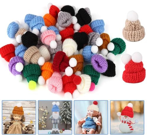 Mordraoe 60 Stück Mini Hüte Strickmützen Weihnachtsmannmützen, Finger Weinflache Hut Mini Wollmütze Puppen Hut, für DIY-Mini-Party-Hüte Weinflasche Topper Hut Handwerk Kunst Weinflasche Deko