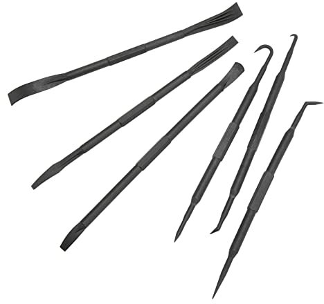 Pick and Hook Set,6PCS Set Prying Bar Hook Set Double Ended ABS Plasti Extended Plastic Pick Set,Our Long Pry Bar P C Black for Removing O Sealing Accessories Pry Bar Kit Pry