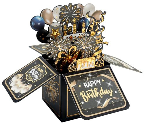 GGTTNRT Pop Up Karte Geburtstag, Geburtstagskarte Frau 3d mit Umschlag, für Familie, Freunden,Kind, Kollegen (Schwarz)