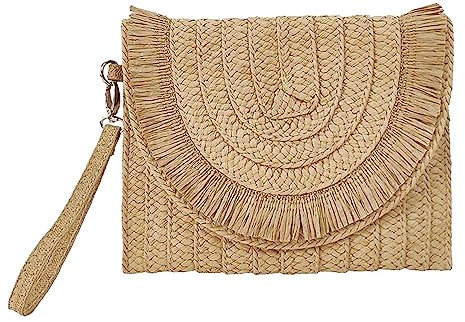 Damen Umhängetaschen Gelb geflochtene Tasche Strand handgeflochtene Tasche Urlaub Damentasche Umhängetaschen Damen Schwarz Groß (Khaki, One Size)