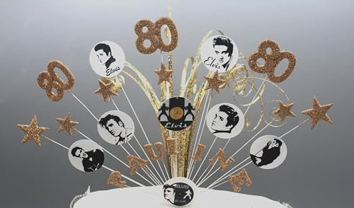 Elvis Birthday Cake Topper Decoration Stars Hearts on Wires Birthday Glitter or Non Glitter Cake Spray Explosion Personalised Photo Topper Any Age Any colours 007