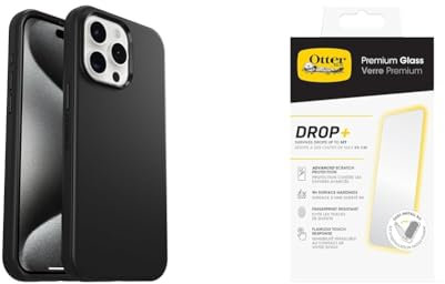 OtterBox Symmetry Apple iPhone 15 Pro Max - Black with Premium Tempered Glass Protector
