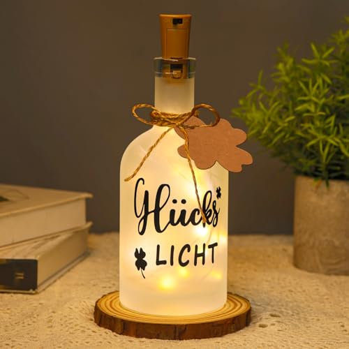 Azyvum LED Flaschenlicht mit Spruch Glückslicht Beleuchtete Dekoflasche mit Korken Flasche mit Dekolicht Geburtstagsgeschenk für Frauen Freundin Geburtstag Weihnachten Geschenke