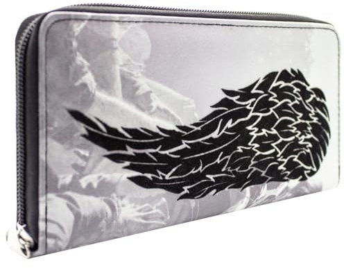 Walking Daryl Dead Dixon Gilet de Motard Ailes d'ange Porte-Monnaie/Portefeuille Clutch avec Poche à Monnaie et Porte-Cartes, Gris