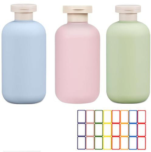 3 Pièces Flacon Voyage avec étiquette, 200ml Petite Bouteille Plastique Kit Voyage Produit Toilette, Flacon Vide Réutilisable Flacon Voyage Avion pour Shampoing,Gel Douche,Produits De Soin De La Peau
