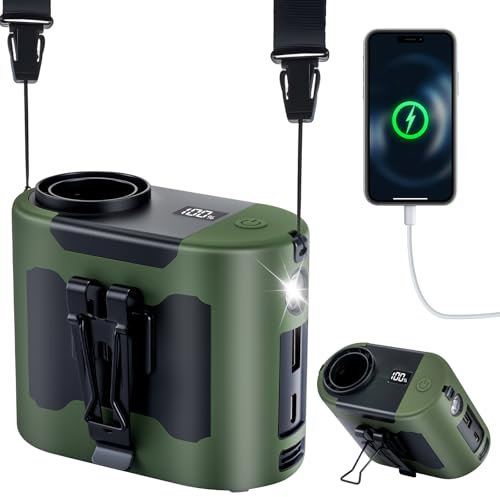 POPERFUN Ventilador Portatil 14800 mAh 40 H, Recargable Ventilador de Cintura 5 Velocidades 16000RPM, Luz LED Fans de Cuello Manos Libres para Arquitectura, Horticultura, Camping y Viajes (Verde)