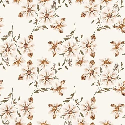 Papier peint mural bohème à fleurs délicates, motif floral beige et marron