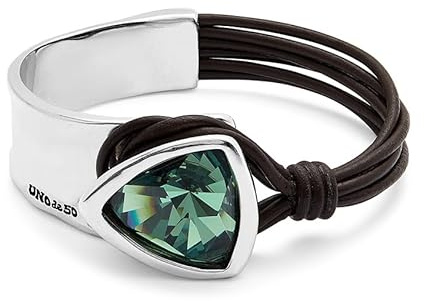 Uno de 50 – Robustes Damenarmband, Leder und Sterlingsilber plattiert, grüner facettierter Kristall