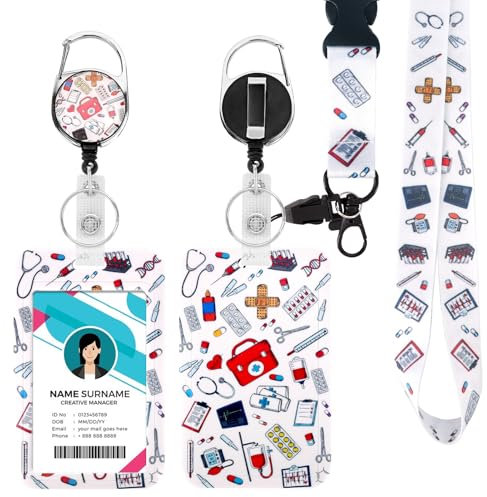 Porte Badge Id avec Lanyard Breakaway pour, Badge Reel rétractable, Clips de Badge détachables, Lanyard Strap pour le cou, Cadeaux pour le bureau des enseignants infirmiers (Infirmière 2)