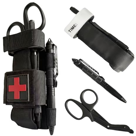 Tourniquet Set mit schwarzen Halter, EMT Tasche mit medizinischen Scheren, Notfall und Blutverlustkontrolle im Freien – Wanderung Jagd Camping Outdoor Sport und Erste-Hilfe-Ausrüstung