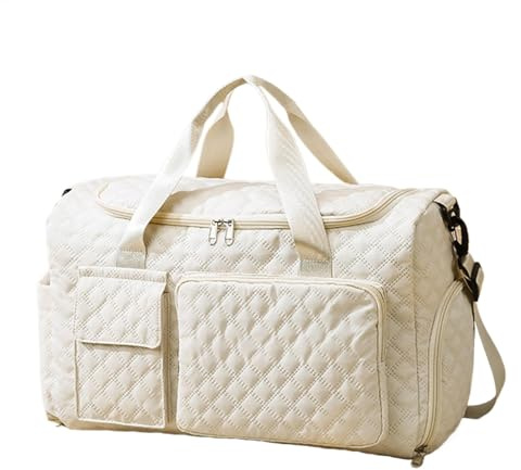 Reisetasche mit Schuhfach, große Sport-Tragetasche für Damen mit verbreitertem Schultergurt, Nass- und Trockentrennung, großes Fassungsvermögen, Seesack mit Tasche für den Außenbereich, beige