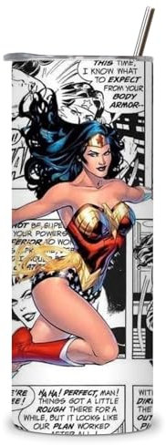 KaTunn - Botella de Agua Acero Inoxidable Superhéroe Personalizada con Pajita - Botella Agua Térmica Infantil con Nombre Grabado - Termo Personalizado para Niños - Regalo Original (Wonder Woman)