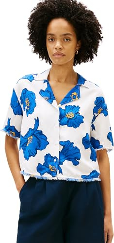 Tommy Hilfiger Damen Frayed Vis/Linen Ss Shirt Ww0ww48924 S/S Shirt (1er Pack)