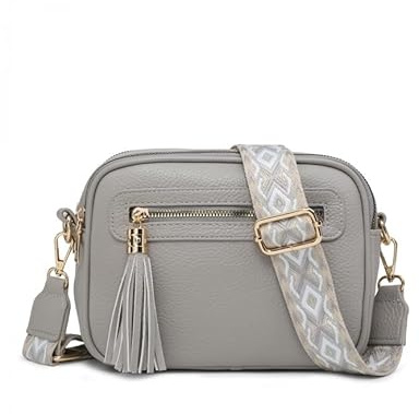 JFY Tassel Two Zipped Sections Canvas Strap Cross Body Bag