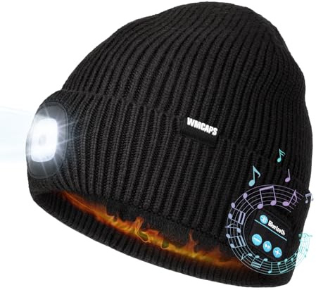 Wmcaps Bluetooth LED Lighted Beanie with Thick Fleece Lining for Men Women | Works as headphone and stereo speakers & mic, super bright, Bluetooth 5.0, for dog walking, running, skiing, gifts for men