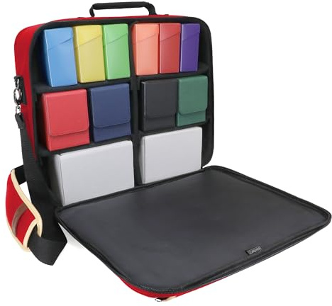 ENHANCE Designer Edition TCG-Tasche - MTG-Umhängetasche mit anpassbaren Trennwänden und Zubehörtasche für Deckboxen - Kartenaufbewahrung kompatibel mit Magic The Gathering, Pokemon, Lorcana (Rot)