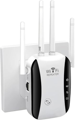 WiFi Extender Signal Booster – 4 Antenna Wireless Internet Repeater, Covers up to 5000 sq.ft, Supports 50 Devices, Easy Setup WiFi Booster for Home – UK Plug