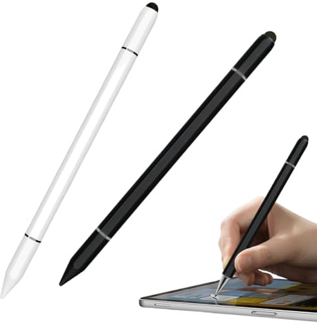 Quesuc 2 Piezas Lápiz Táctil Stylus Para Tablet Bolígrafo Universal Para Todos Los Dispositivos Táctiles Incluyendo Iphone, Ipad, Tablet De Plástico Negro Blanco 15.1 Cm De Larg