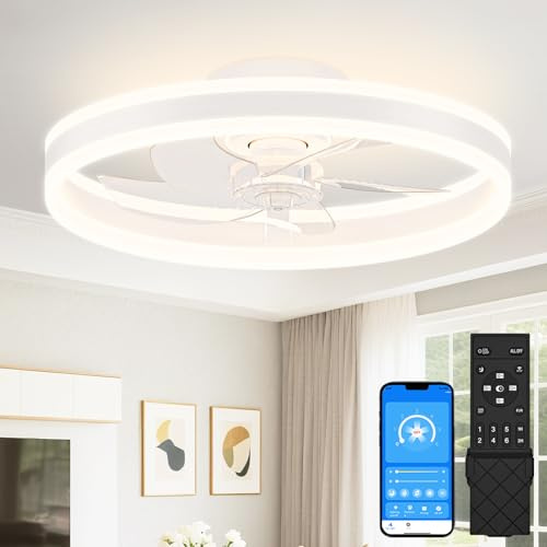VOLISUN Deckenventilator mit Beleuchtung und Fernbedienung, Moderner LED Deckenventilator mit 6 Windstufen und Dimmbarer, Leiser Funktion für Schlafzimmer, Wohnzimmer und Esszimmer (Weiß, 59.5CM)