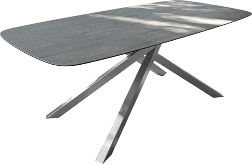 DELIFE Outdoortisch Edge Boot 200x100 cm Keramik Beton Grau Kreuzgestell Rechteck Edelstahl