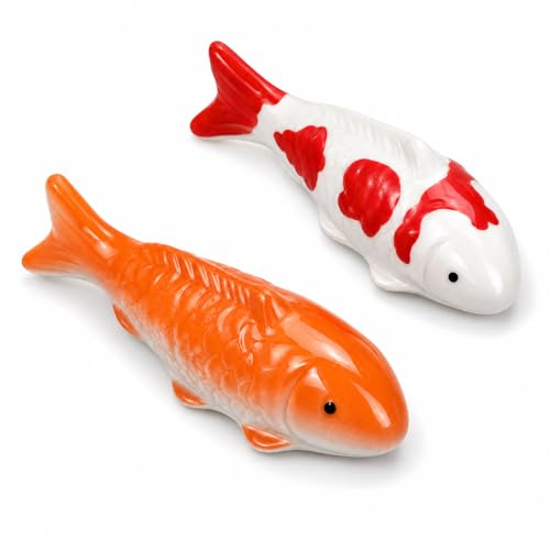 Xiansini 2 Stück Schwimmende Fische, Schwimmende Keramik -Koi-Fische, Miniteich Deko, Schwimmend Goldfische, Realistische Koi-Fischstatue für Gartenteich Aquarium Brunnen Teichbrunnen