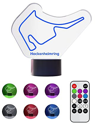 Racetrackart LED Lampe Hockenheimring, Moderne Lampe, 3D Darstellung, mit sechs wechselnden Farben, Dekoration, Acryl Lampe mit flachem Schalter, Nachtlicht, Geschenkidee für Rennsportfans