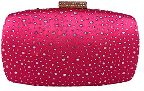 Boutique De FGG Borse da Sera per Donne Pochette e Clutch di Cristallo Borse da Sposa con Strass Minaudiere in Diamanti, Piccolo, Fuchsia