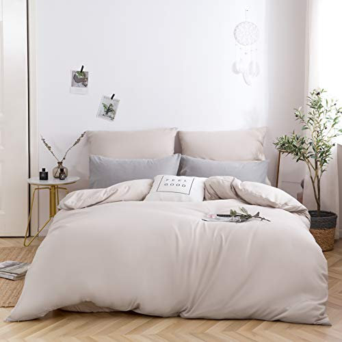 AYSW Bettwäsche gebürstet Microfaser 1 Bettbezug 135x200cm + 1 Kopfkissenbezug 80x80cm mit Reißverschluss Beige