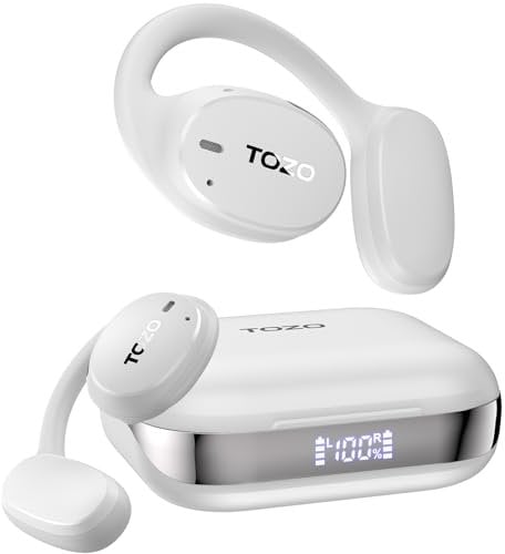 TOZO OpenEgo Open Ear Kopfhörer 5.3 Bluetooth Kopfhörer Sport mit Ohrbügel,Kopfhörer Kabellos Bluetooth mit LED-Anzeige,80 Std Spielzeit,32 EQ-Modi,Anruf Noise Cancelling Kopfhörer für Running,Weiß