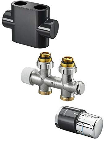 Oventrop Multiblock T anthrazit Anschluss Durchgang Set Abdeckung Thermostatkopf