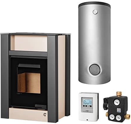 Aquaflam KS2802 Vario Lend 11 kW Basic Wasserführender Kaminofen Creme Komplett-Set Kombispeicher THKE 600 + 1 SWT