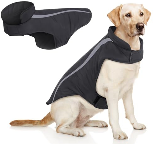 Idepet Hund Haustier Wintermantel Wasserdicht Warme Weste Kleidung Bekleidung Reflektierende Gurt Schwarz Farbe Patchwork Gepolsterte Jacker Hoodie für kleine, mittelgroße Hunde Katzen