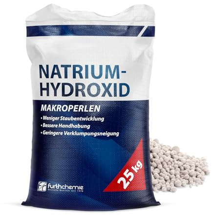 Natriumhydroxid 25 kg Perlen – Ätznatron, NaOH >99%, Seifenherstellung | Kernseife und Flüssigseife selbst herstellen | Natronlauge ansetzen | Rohrreinigung | CAS 1310-73-2