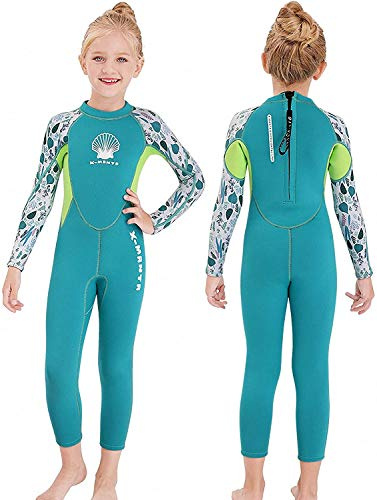 MWTA Wetsuit for Kids Boys Girls 2.5mm Neoprene Thermal Swimsuit Fullsuit Wet Suits Long Sleeve for Toddler Child Junior Youth Swimming, Diving, Surfing Aqua-M