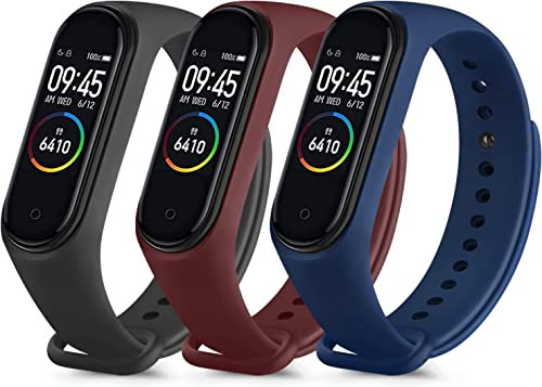 ATOO Cinturino per Mi Band 4/Xiaomi Mi Band 3, Bracciale in Silicone (Nero+Rosso Vino+Blu)