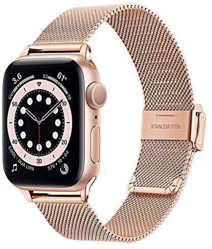 TRUMiRR Remplacement pour Apple Watch Series SE/Series 6 38mm 40mm Bande de Montre, Bracelet de Montre en Acier Inoxydable Tissé en Maille pour iWatch Apple Watch SE Series 6 5 4 3 2 1 Hommes Femmes