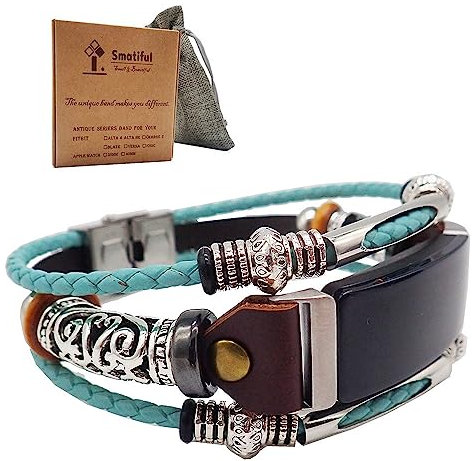 Smatiful Inspire 2 Jewellery Wristbands for Femme Women, Adjustable Replacement Sport Leather Strap for Fitbit Inspire 2 Montre, Teal Green Aqua