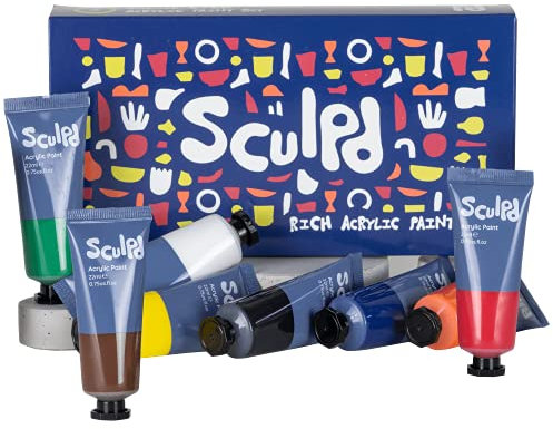 Sculpd Acrylic Paint Set, 8 x 22ml Tubes of Premium Coloured Acrylic, Heavy Body & Vibrant Colours, Paint on Air Dry Clay, Canvas, Ceramic, Fabric, Wood & More (Classic Tones)