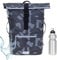 Rucksack Herren Plane Time Bag Kurierrucksack Roll-Top Fahrradrucksack Sport Fitness Damen 23 Liter A4 12821 + Flasche (12824 Cyber Camo Schwarz)