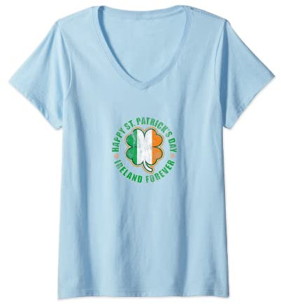 Damen Irland Flagge St. Patrick's Day Leaf Shamrock Clover Damen Herren T-Shirt mit V-Ausschnitt